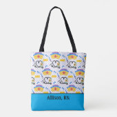 Farbenfrohe Pflegewerkzeuge auf Blue Polka Dots To Tasche (Rückseite)