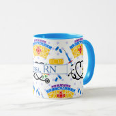 Farbenfrohe Pflegewerkzeuge für blaue Polka-Punkte Tasse (VorderseiteRechts)