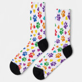 Farbenfrohe Pfotenabdrücke und Herzen Crew Socken (Linkes Detail)