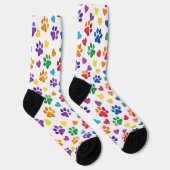 Farbenfrohe Pfotenabdrücke und Herzen Crew Socken (Rechts)