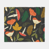 Farbenfrohe Pilze, Blätter, Vintage Vollfarbe. Fleecedecke (Vorderseite (Horizontal))