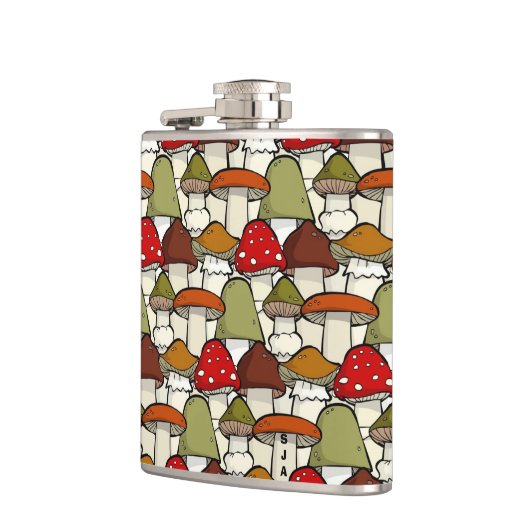 Farbenfrohe Pilze Design Flasche Flachmann (Links)