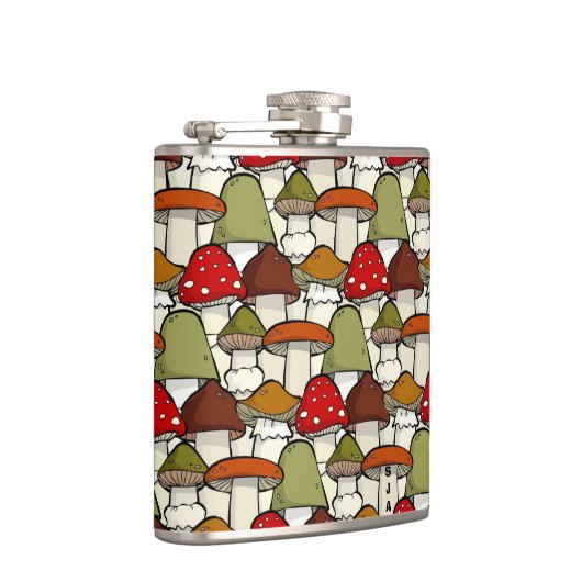 Farbenfrohe Pilze Design Flasche Flachmann (Rechts)