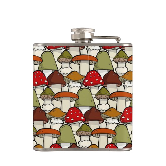 Farbenfrohe Pilze Design Flasche Flachmann (Rückseite)