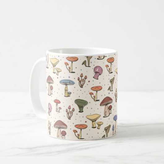 Farbenfrohe Pilze Doodle Muster Kaffeetasse (Vorderseite Links)