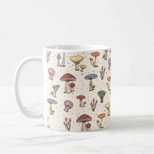 Farbenfrohe Pilze Doodle Muster Kaffeetasse (Links)