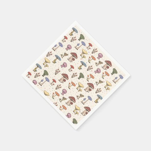 Farbenfrohe Pilze Doodle Muster Serviette (Ecke)