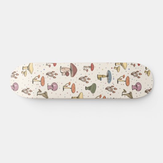 Farbenfrohe Pilze Doodle Muster Skateboard (Horizontal)
