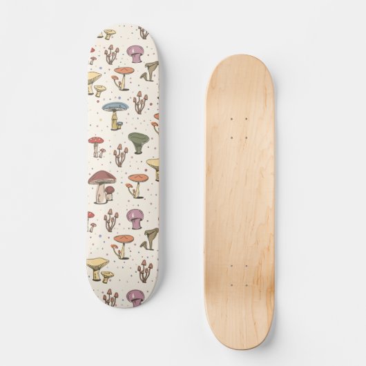 Farbenfrohe Pilze Doodle Muster Skateboard (Vorderseite)