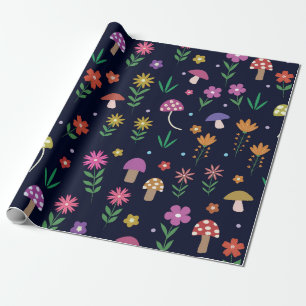 Farbenfrohe Pilze mit fantastischem Blumenmuster Geschenkpapier