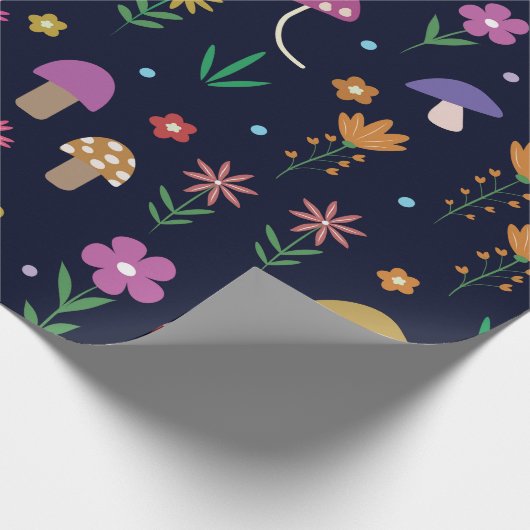 Farbenfrohe Pilze mit Muster aus weißer Blume Geschenkpapier (Ecke)