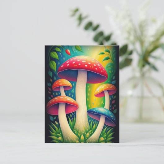 farbenfrohe Pilze Postkarte (Stehend Vorderseite)