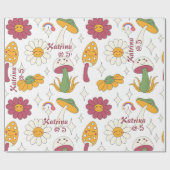 Farbenfrohe Pilze, Regenbogen und Daisis Muster Geschenkpapier (Flach)