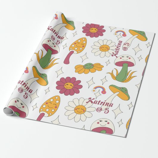 Farbenfrohe Pilze, Regenbogen und Daisis Muster Geschenkpapier (Ungerollt)