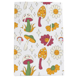 Farbenfrohe Pilze, Regenbogen und Daisis Muster Mittlere Geschenktüte