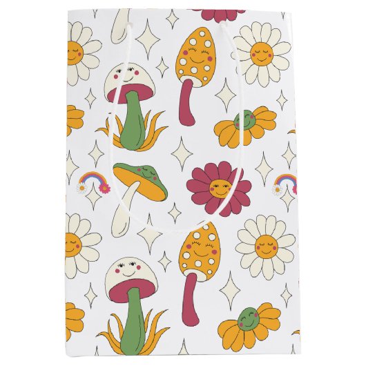 Farbenfrohe Pilze, Regenbogen und Daisis Muster Mittlere Geschenktüte (Vorderseite)