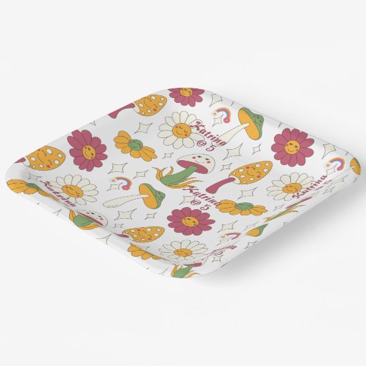 Farbenfrohe Pilze, Regenbogen und Daisis Muster Pappteller (Gewinkelt)