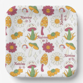 Farbenfrohe Pilze, Regenbogen und Daisis Muster Pappteller (Vorderseite)