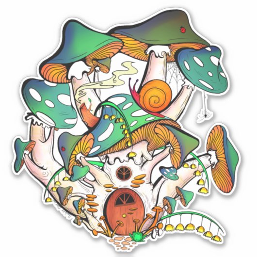 Farbenfrohe Pilzstätte Aufkleber (Vorderseite)