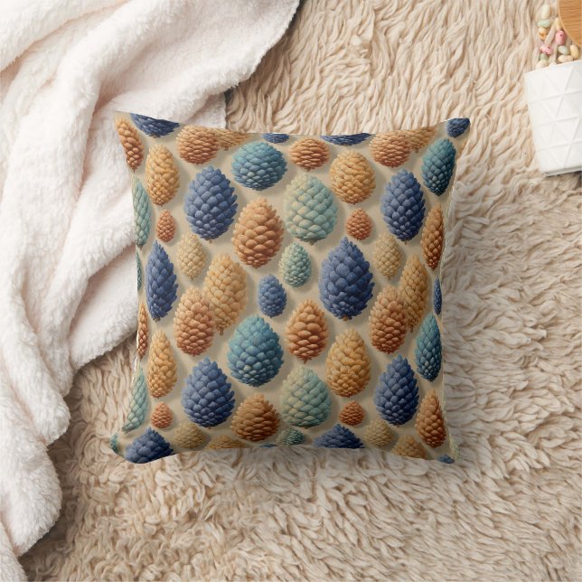 Farbenfrohe Pine Cones Winter Pattern Kissen (Decke)