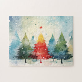 Farbenfrohe Pine Trees Weihnachten Puzzle