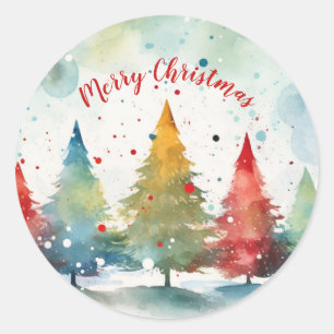 Farbenfrohe Pine Trees Weihnachten Runder Aufkleber