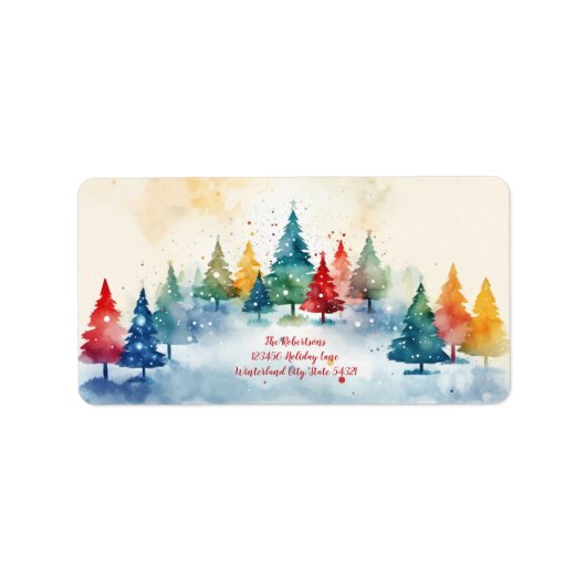 Farbenfrohe Pine Trees Weihnachtslabel Adressaufkleber (Vorne)