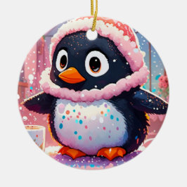 Farbenfrohe Pinguin-Ornament Keramik Ornament