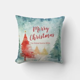 Farbenfrohe Pinienbäume Frohe Weihnachten Kissen