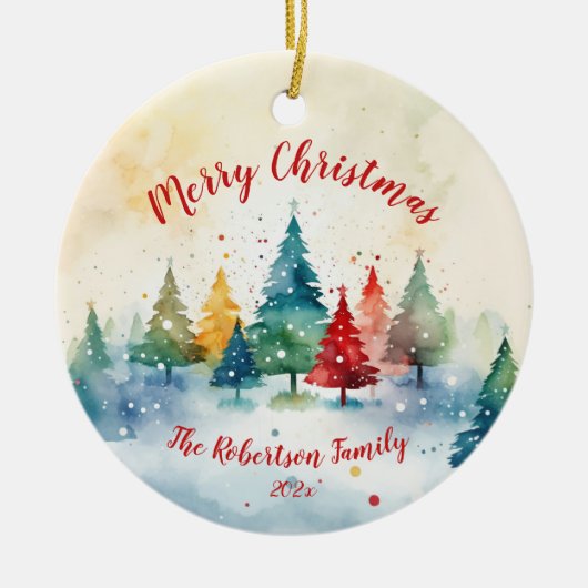 Farbenfrohe Pinienbäume Keramik Ornament (Vorne)