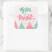 Farbenfrohe Pinienbäume Merry & Bright Pink Quadratischer Aufkleber (Tasche)