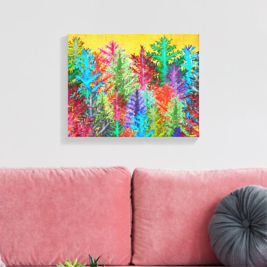 Farbenfrohe Pinienbäume Wrapped Canvas Leinwanddruck (Insitu (Wohnzimmer))