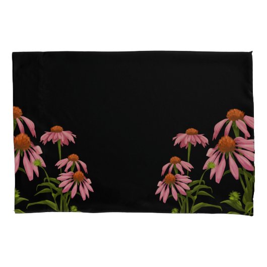 farbenfrohe Pinkblumen auf schwarzem Hintergrund Kissenbezug (Vorderseite)