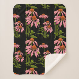 farbenfrohe Pinkblumen auf schwarzem Hintergrund Sherpadecke