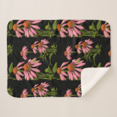 farbenfrohe Pinkblumen auf schwarzem Hintergrund Sherpadecke (Vorderseite (Horizontal))