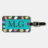 Farbenfrohe Pinselstriche auf Schwarz-Muster-Monog Gepäckanhänger (Vorderseite horizontal)