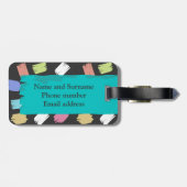 Farbenfrohe Pinselstriche auf Schwarz-Muster-Monog Gepäckanhänger (Rückseite horizontal)