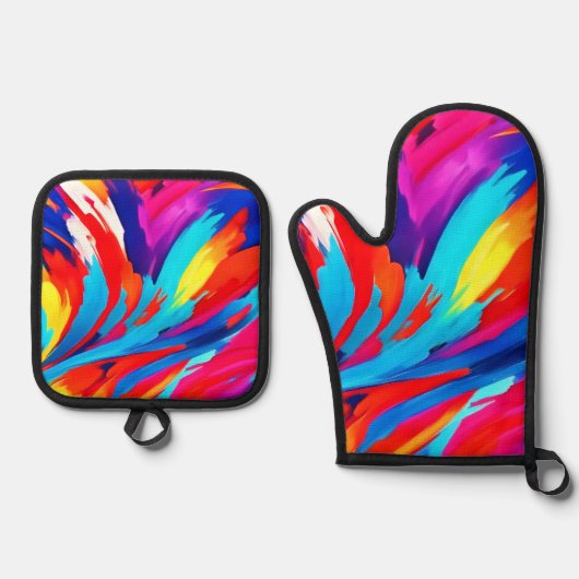 Farbenfrohe Pinselstriche Kunst Ofenhandschuh & Topflappen-Set (Vorderseite)