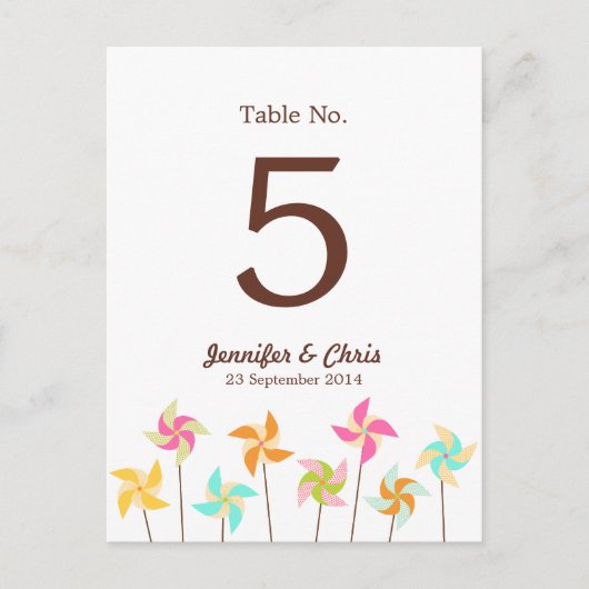 farbenfrohe Pinwheel-Hochzeit Postkarte (Vorderseite)