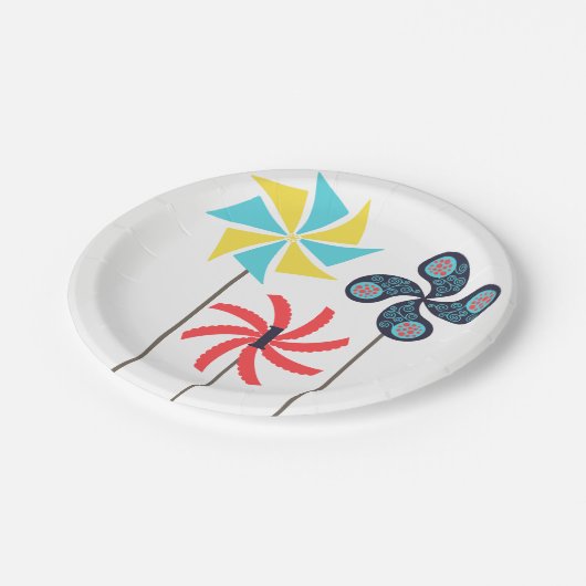 Farbenfrohe Pinwheel Papierplatte Pappteller (Schrägansicht)