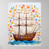Farbenfrohe Piratenschiff Art Poste Poster (Vorne)