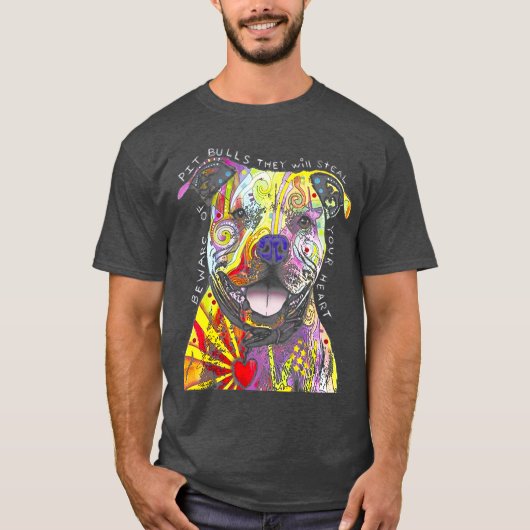 Farbenfrohe Pitbull Terrier Dog Lover Vater Mama B T-Shirt (Vorderseite)