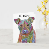 Farbenfrohe Pitbulle Mixed Rasse Hunde Grußkarte Karte (Gelbe Blume)