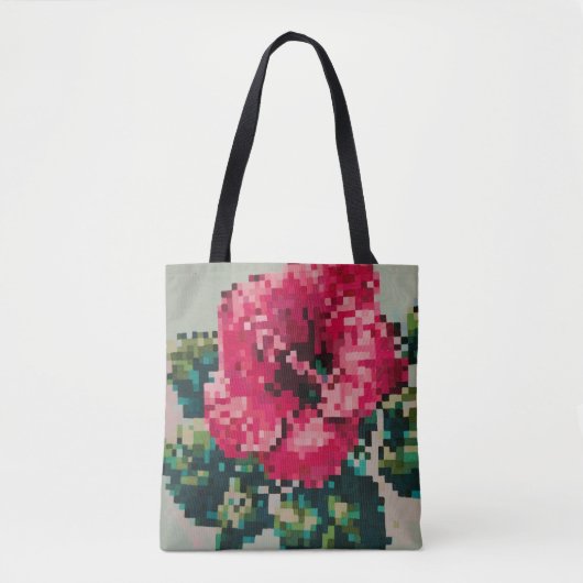 Farbenfrohe pixelige Hibiskusblüte  Tasche (Vorderseite)