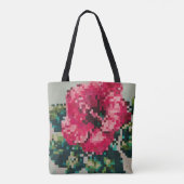 Farbenfrohe pixelige Hibiskusblüte  Tasche (Rückseite)