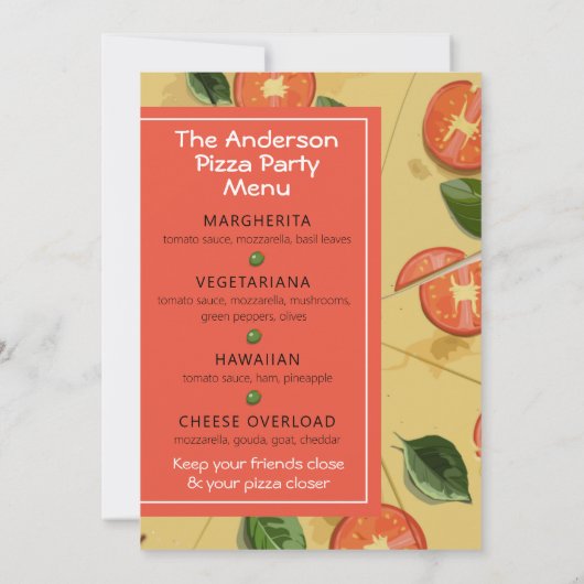 Farbenfrohe Pizza-Party Einladung (Rückseite)
