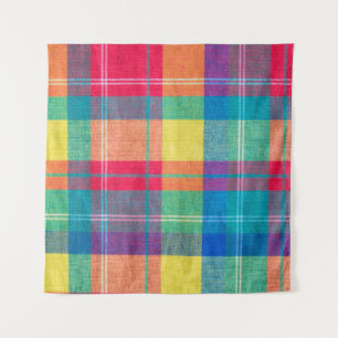 farbenfrohe Plaid-Textur aus Stoff. Stoffhintergru Wandteppich
