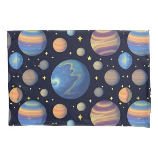 Farbenfrohe Planeten und Sterne im Weltraum Kissenbezug