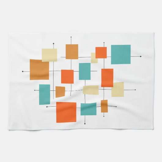 Farbenfrohe Plätze Mitte des Jahrhunderts Retro-Pl Geschirrtuch (Horizontal)