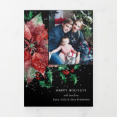 Farbenfrohe Poinsettia & Holly mit Glitzern-Foto Dreifach Gefaltete Karte (Cover)